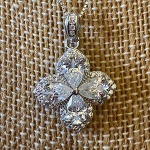 Solid Sterling Silver TWO Carat Moissanite Clover Necklace $799 Retail